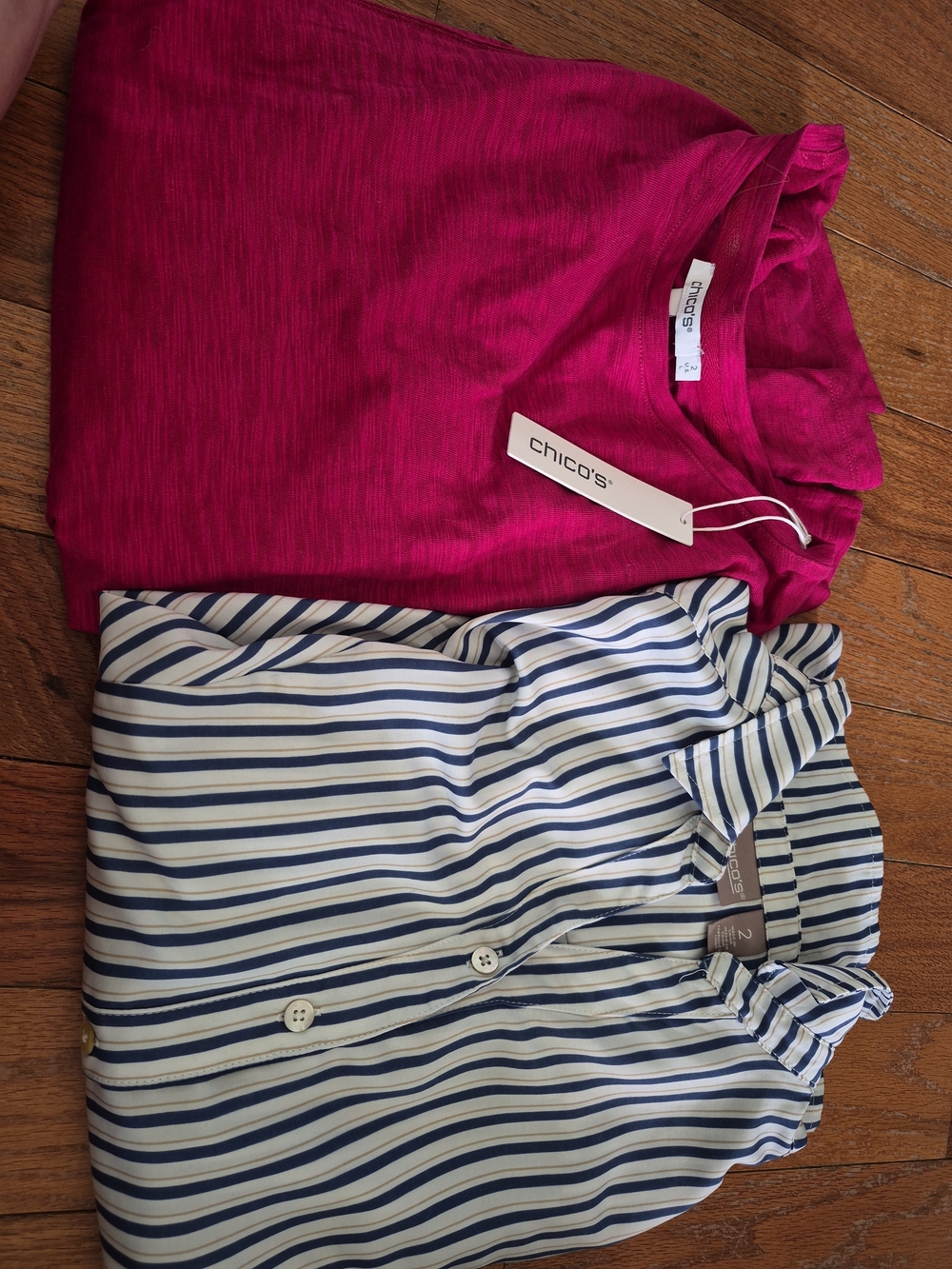 Chico's Fuchsia Top & Striped Blue-White Blouse - 2pc Set